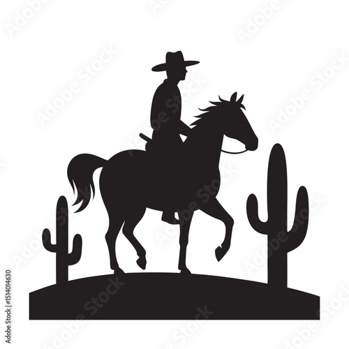Cowboy Riding Horse Western Silhouette