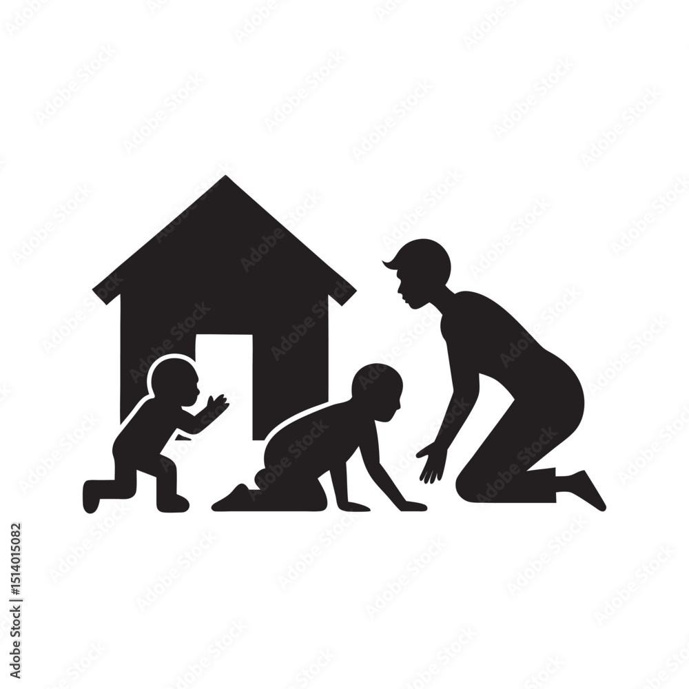 Fototapeta premium Father And Kids Playing Silhouette