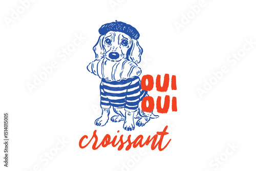 Oui Oui Croissant Dog – Cute French Dog in Beret with Croissant