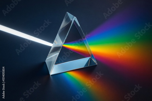 Light beam passing through prism refracting rainbow colors