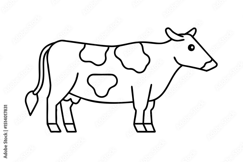 Fototapeta premium Cute cartoon cow outline illustration farm animal dairy product
