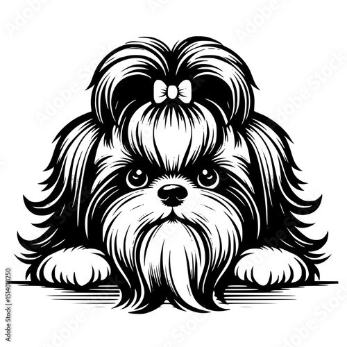 Shih Tzu Peeking Dog Vector Illustration Isolated on White