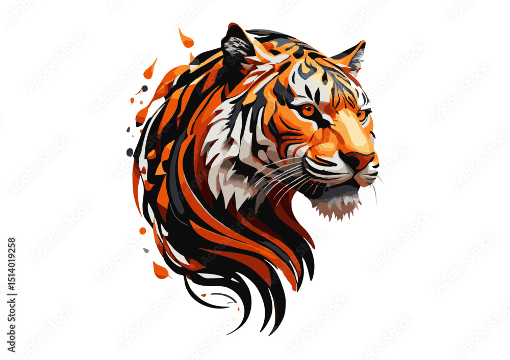 Fototapeta premium Majestic Tiger Head, Abstract Art Illustration Fierce, Powerful, and Elegant Wildlife Design