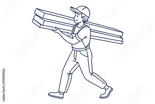 Handsome Lumberjack Holding Wooden Logs Drawing