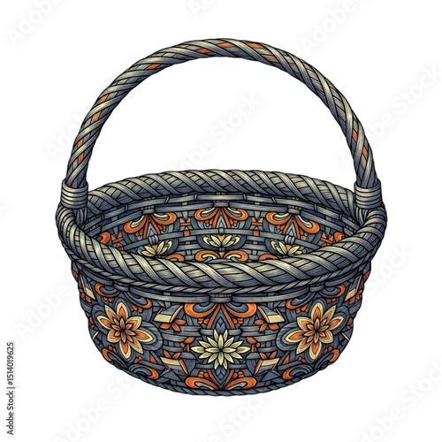 Intricate and vibrant and attractive art pattern on a decorative basket design isolated on white background