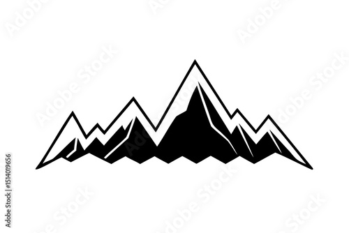 Majestic black and white mountain range silhouette graphic design