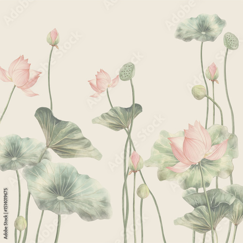 Wallpaper Mural vector illustration lotus with beige color background Torontodigital.ca