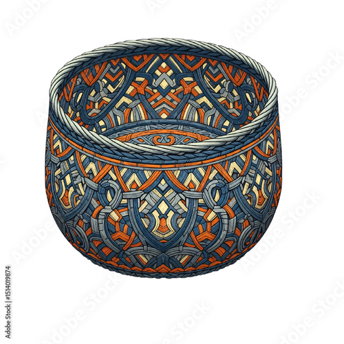 Intricate and vibrant and attractive art pattern on a decorative basket design isolated on white background