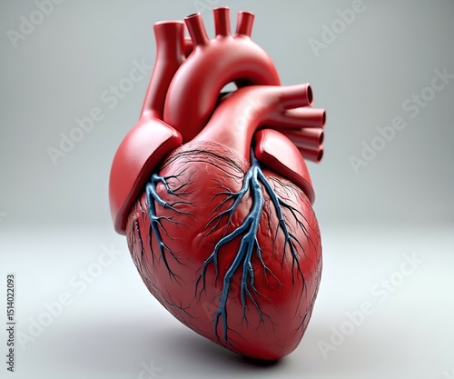Detailed  3D Medical Illustration of Internal Human Heart Anatomy with Valves and Chambers