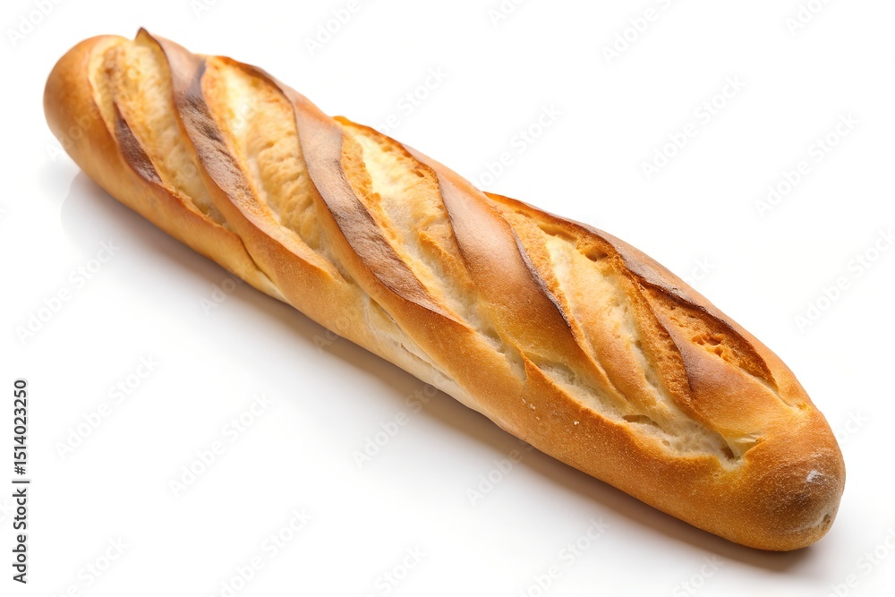 Golden Brown French Baguette Loaf Delicious Bakery Bread on White Surface Golden Brown French Baguette Loaf Delicious Bakery Bread on White Surface