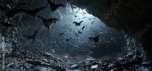 Mysterious Bat Cave: A Swarm of Bats Emerges into the Light from the Dark Abyss