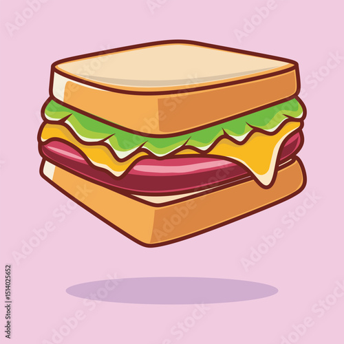 Sandwich Cartoon Vector Icon Illustration. Flat Cartoon Style.