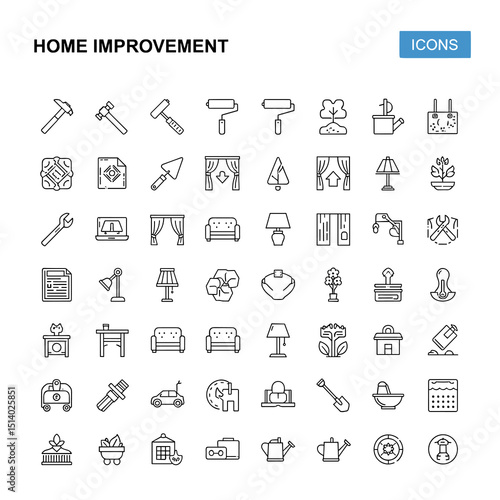 Home Improvement Icons Collection: A comprehensive collection of meticulously crafted home improvement icons, designed to cater to the diverse needs of interior design, renovation.