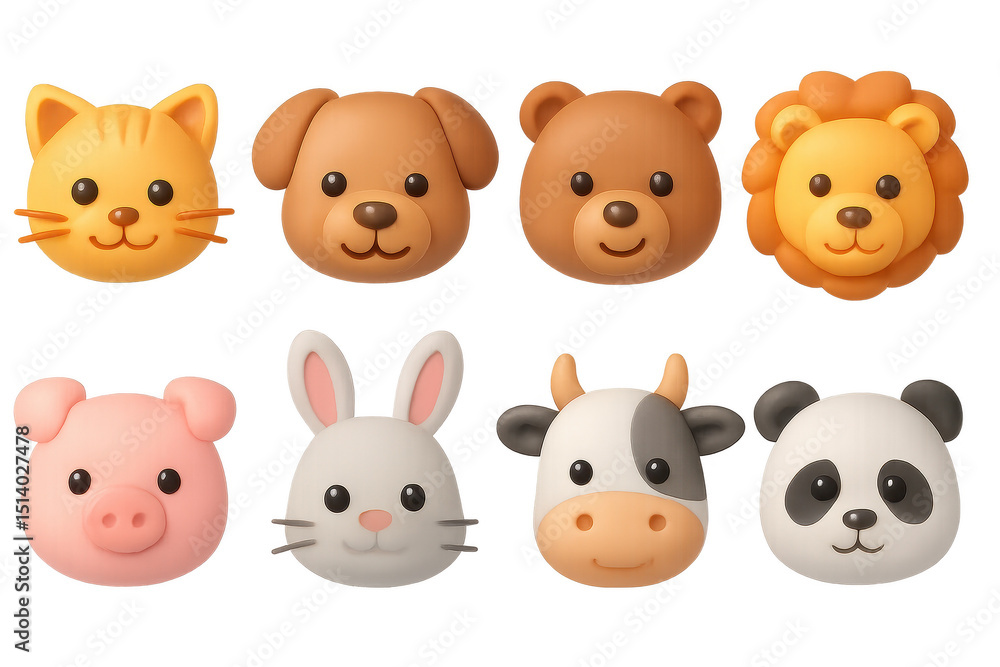 3d animal faces icons set – playful, cute and charming emoji-style designs 3d animal faces icons set – playful, cute and charming emoji-style designs