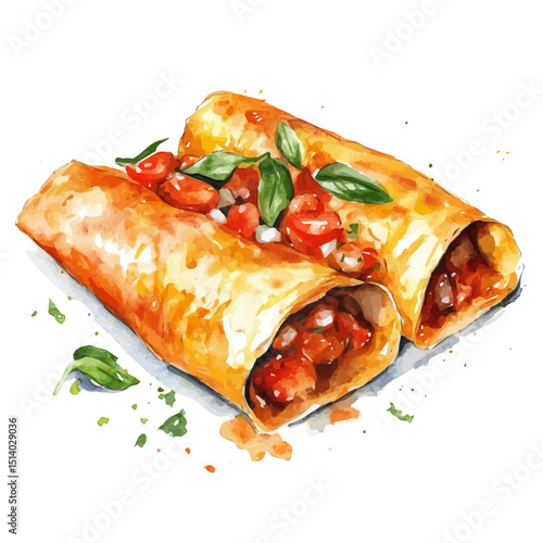 My Watercolor illustration, illustration enchilada painting isolated on a white background, illustration, AI painting design, vector illustration set, eps format	