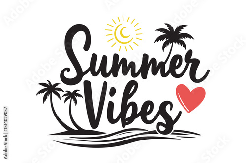 Summer Vibes SVG Beach Heart Palm Tree Tropical Clipart Design
