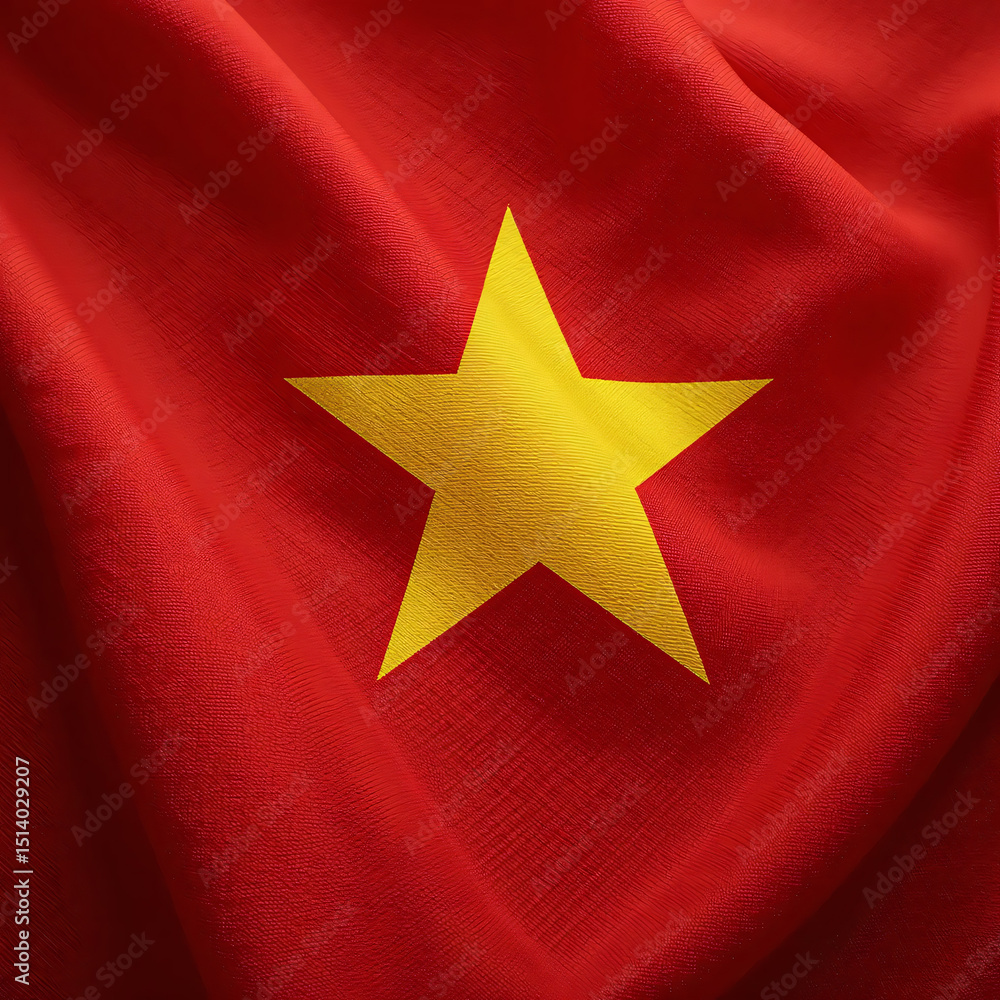 A bold close-up of the Vietnamese flag showcases its striking red field with a prominent yellow star. Perfect for themes of national identity A bold close-up of the Vietnamese flag showcases its striking red field with a prominent yellow star. Perfect for themes of national identity