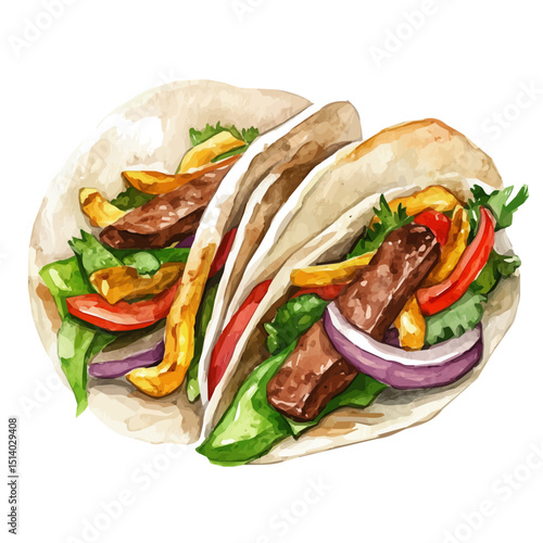 My Watercolor illustration, illustration fajita painting isolated on a white background, illustration, AI painting design, vector illustration set, eps format	