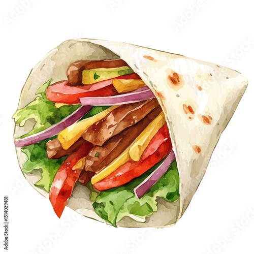 My Watercolor illustration, illustration fajita painting isolated on a white background, illustration, AI painting design, vector illustration set, eps format	