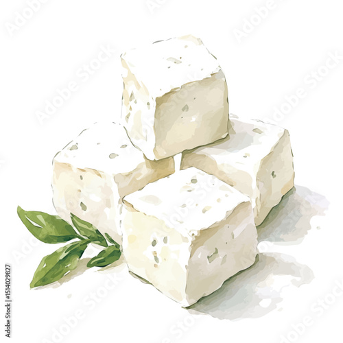 My Watercolor illustration, illustration feta cheese painting isolated on a white background, illustration, AI painting design, vector illustration set, eps format	