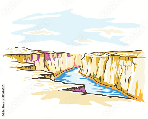 3d colorful canyon with river  vector