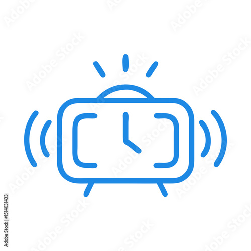Blue alarm clock icon with ringing bells and clock face  