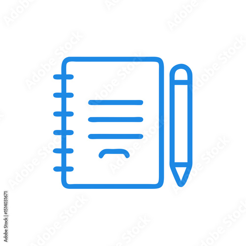 Notebook and pencil icon in minimalistic blue design  