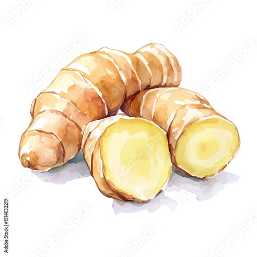 My Watercolor illustration, illustration ginger roots slice painting isolated on a white background, illustration, AI painting design, vector illustration set, eps format	