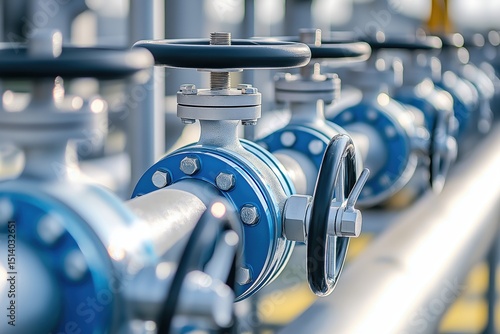 Industrial valves lined up for maintenance in a processing facility during daylight hours