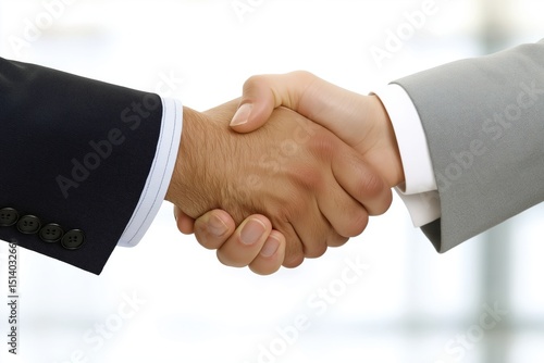 Business partners shaking hands to finalize a deal in a modern office environment