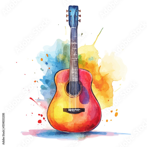 My Watercolor illustration, colorful guitar painting isolated on a white background, illustration, AI painting design, vector illustration set, eps format	
