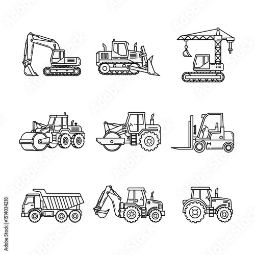 Construction Vehicles Line Art Collection
