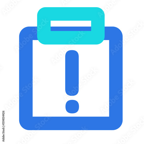 Illustration of a clipboard with a turquoise header and a blue exclamation point on the page