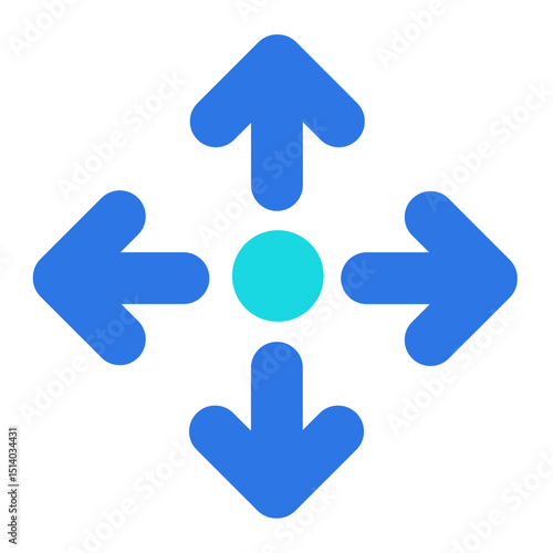 Blue arrows pointing outwards from a central teal circle on a white background illustration design