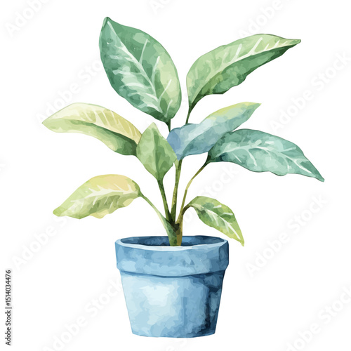 My Watercolor illustration, illustration houseplant in vase painting isolated on a white background, illustration, AI painting design, vector set, eps format design,
