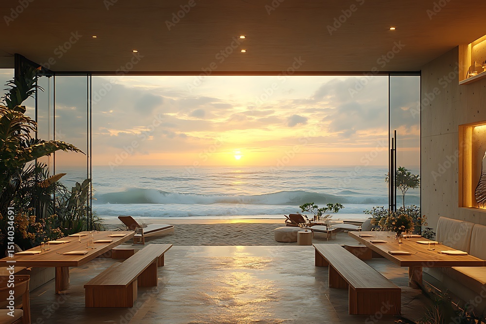 Fototapeta premium Elegant open concept beach lounge area high resolution picture