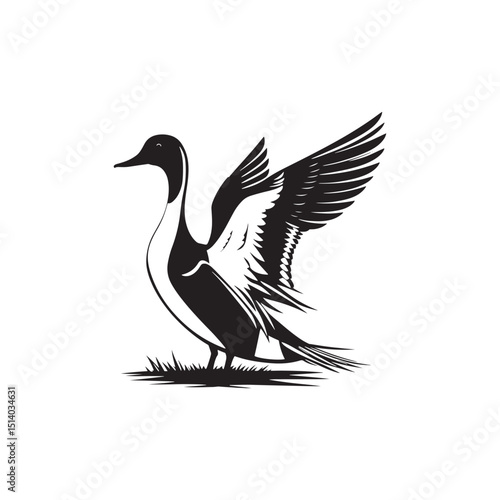 **"Sleek Northern Pintail Vector Silhouette: Elegant Waterfowl Design Featuring Long Neck, Pointed Tail, and Streamlined Body in Clean, Minimalist Style for Crafts and Digital Art"**
