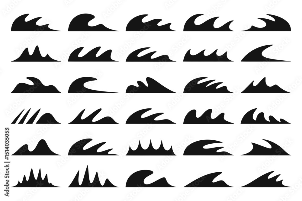 Fototapeta premium Set of different simple black wave vector shapes