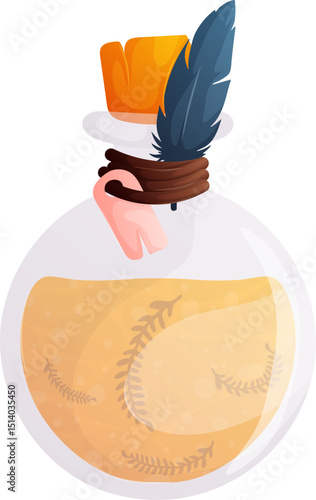 Potion Bottle with Feather and Cork, Magical Elixir, Alchemical Preparation.