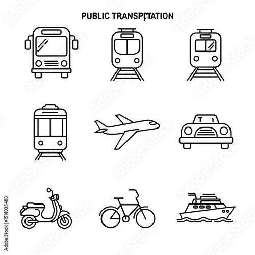 Public Transportation Line Art Icon Set