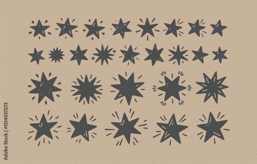 Hand Drawn Star Pattern in Gray on Tan Background for Festive Designs Hand Drawn Star Pattern in Gray on Tan Background for Festive Designs