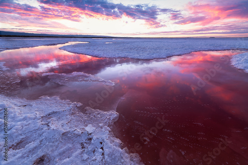 Sunset, Alviso Salt Lake Pond, California Bay Area, PInd Pond