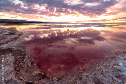 Sunset, Alviso Salt Lake Pond, California Bay Area, PInd Pond