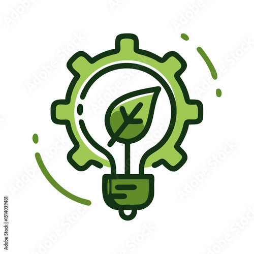 Green energy management icon featuring gear and leaf representing modern eco-friendly manufacturing - 2