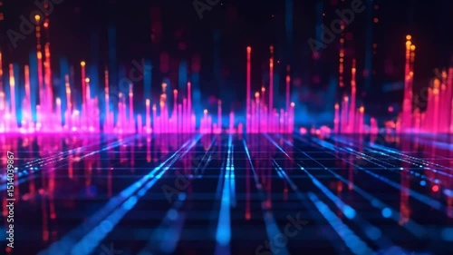 Abstract Technology Visualization with Glowing Pink and Blue Data Streams