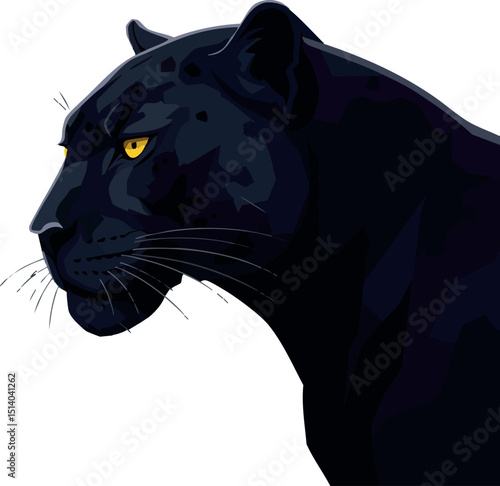 Black panther side view portrait with yellow eyes vector illustration 