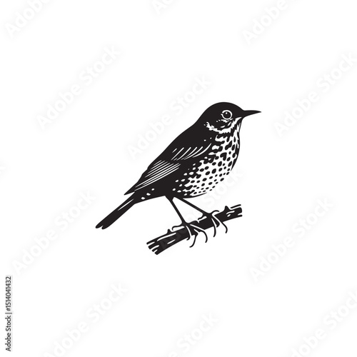 **"Charming Song Thrush Vector Silhouette: Melodic Garden Bird Design Featuring Upright Stance, Distinct Beak, and Sleek Form in Clean, Minimalist Style for Crafts and Digital Art"**
