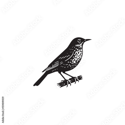 **"Charming Song Thrush Vector Silhouette: Melodic Garden Bird Design Featuring Upright Stance, Distinct Beak, and Sleek Form in Clean, Minimalist Style for Crafts and Digital Art"**
