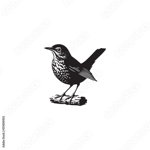 **"Charming Song Thrush Vector Silhouette: Melodic Garden Bird Design Featuring Upright Stance, Distinct Beak, and Sleek Form in Clean, Minimalist Style for Crafts and Digital Art"**
