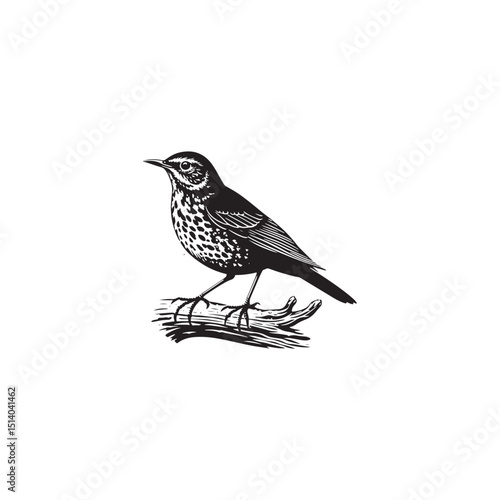 **"Charming Song Thrush Vector Silhouette: Melodic Garden Bird Design Featuring Upright Stance, Distinct Beak, and Sleek Form in Clean, Minimalist Style for Crafts and Digital Art"**
